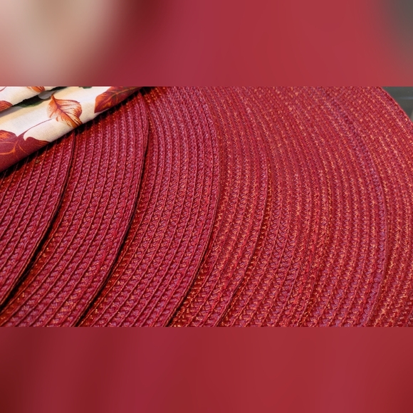Table Setting For 8. Floral Cloth Napkins and Burgundy Placemats. - Picture 2 of 8